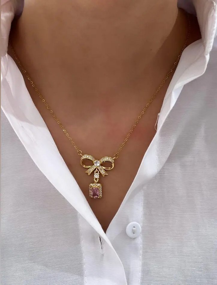 Pembe Fiyonklu Midi Kolye - Görsel 3