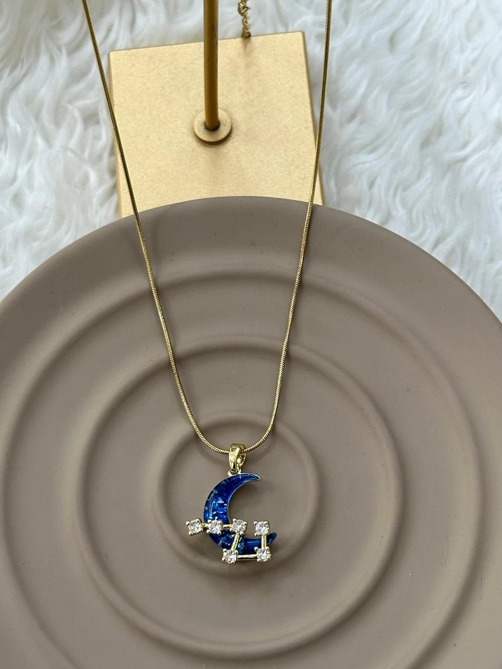 Mavi Ay Takım YıldızıZincir Detaylı Kolye - Görsel 2