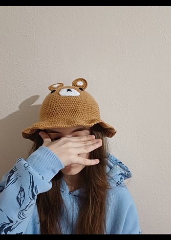 Örgü Kahverengi Ayıcık Kadın Şapka - Görsel 2