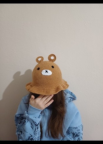 Örgü Kahverengi Ayıcık Kadın Şapka - Görsel 4