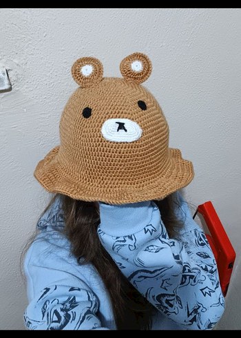 Örgü Kahverengi Ayıcık Kadın Şapka - Görsel 3