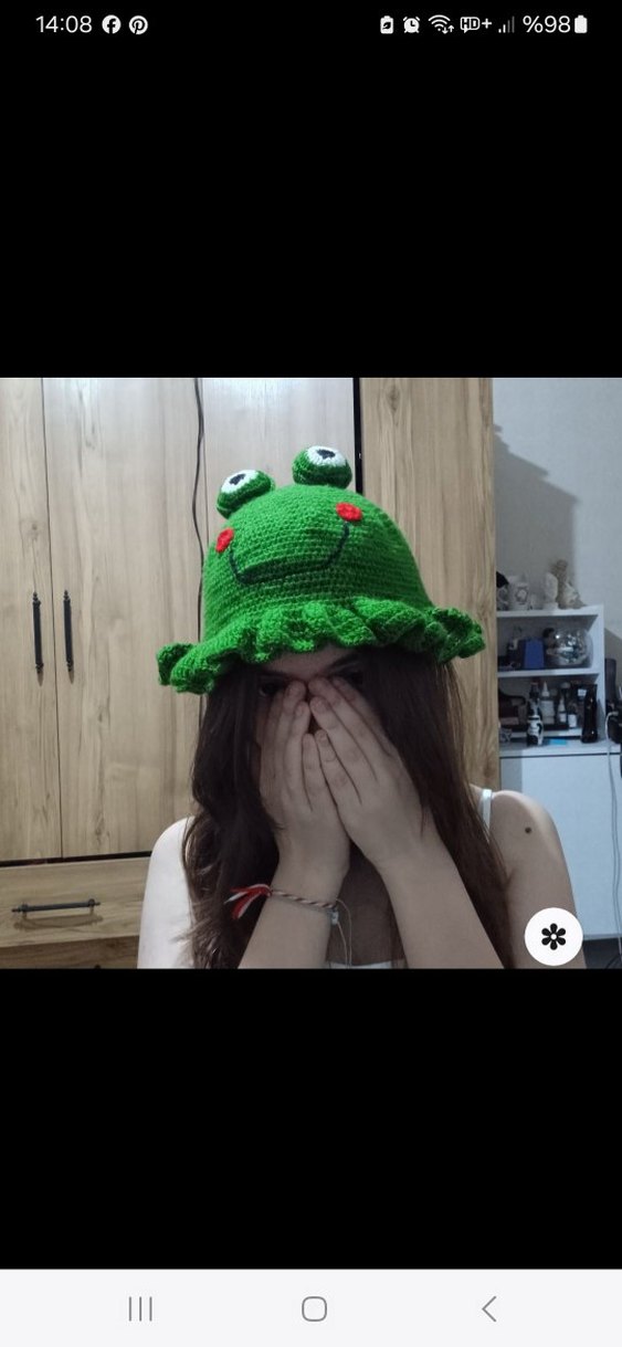 Yeşil Örgü Kurbağa  bayan Şapkasi - Görsel 3