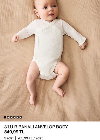 3 ADET H&M 6-9 ay ribanali anvelop body - Görsel 2
