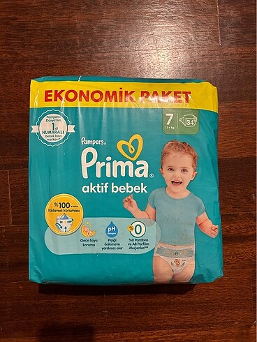 Prima aktif bebek 7 beden, 34 adet, açılmamış paket