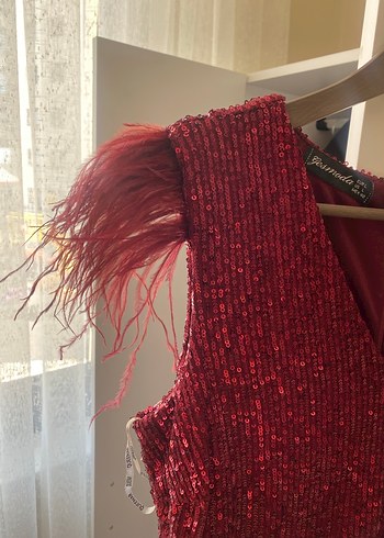 Koyu Bordo V Yakalı Midi Kadın Abiye Elbise - Görsel 2