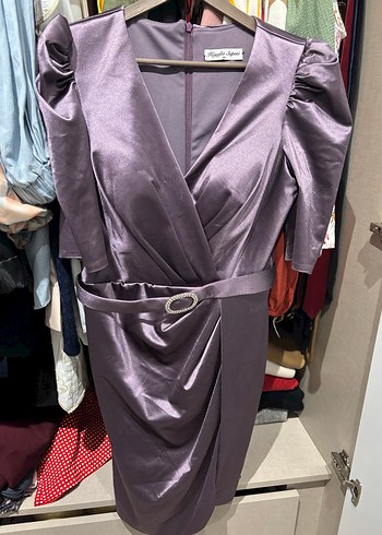 Mor Mini Saten Kemerli Elbise - Görsel 3