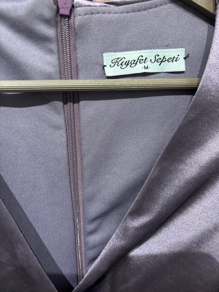 Mor Mini Saten Kemerli Elbise - Görsel 2