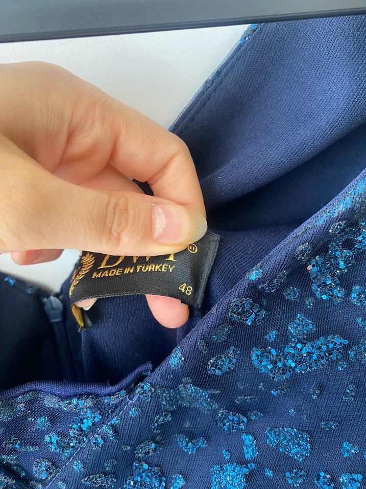 Lacivert Drapeli V Yakalı Uzun Abiye Elbise - Görsel 2