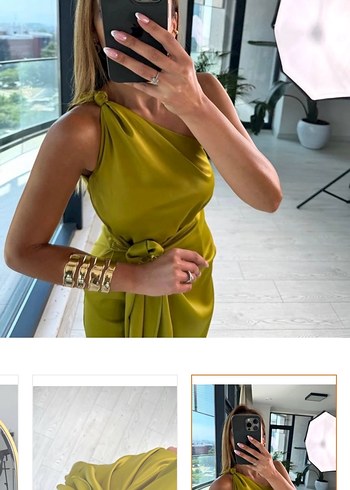 Saten Dokulu Drapeli Kolsuz Uzun Elbise - Görsel 5