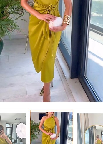 Saten Dokulu Drapeli Kolsuz Uzun Elbise - Görsel 2