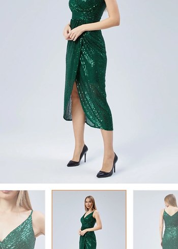 Parlak Yeşil Payetli Uzun Abiye Elbise - Görsel 3