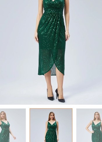 Parlak Yeşil Payetli Uzun Abiye Elbise - Görsel 2