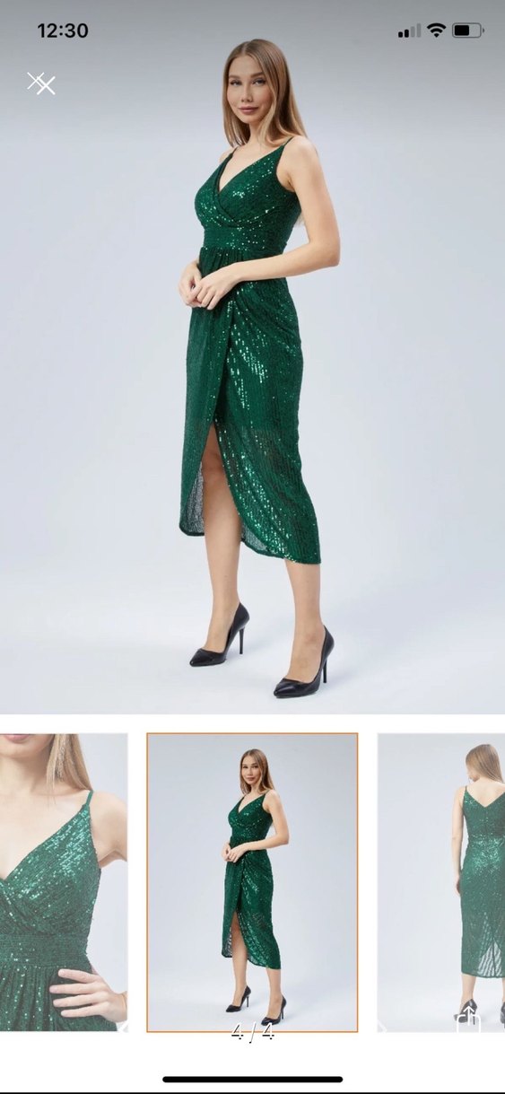 Parlak Yeşil Payetli Uzun Abiye Elbise - Görsel 3