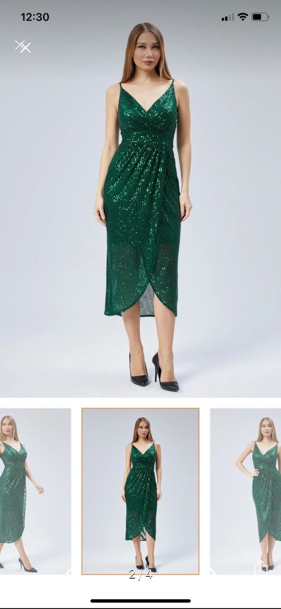 Parlak Yeşil Payetli Uzun Abiye Elbise - Görsel 2