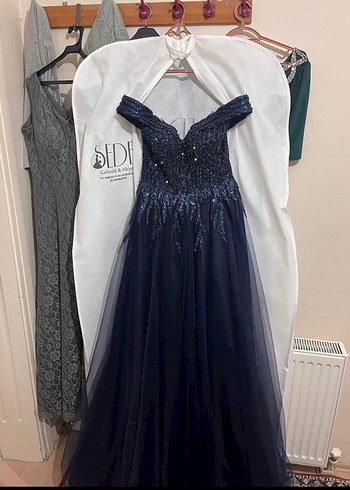 Nişan elbisesi/ Boncuk İşlemeli Lacivert Uzun Abiye Elbise - Görsel 4
