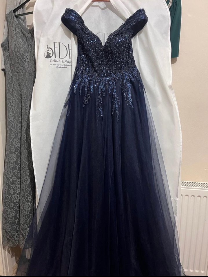 Nişan elbisesi/ Boncuk İşlemeli Lacivert Uzun Abiye Elbise - Görsel 3