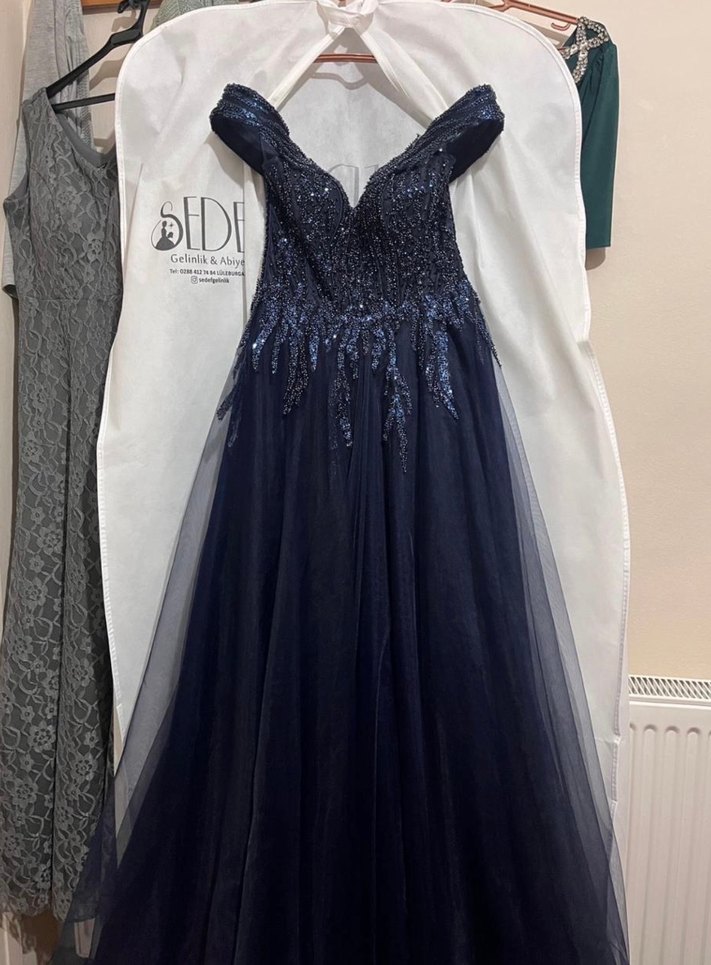 Nişan elbisesi/ Boncuk İşlemeli Lacivert Uzun Abiye Elbise - Görsel 2