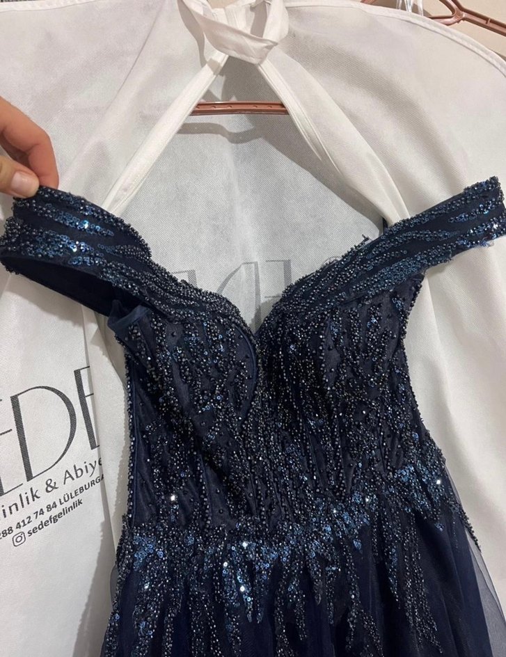 Nişan elbisesi/ Boncuk İşlemeli Lacivert Uzun Abiye Elbise - Görsel 5