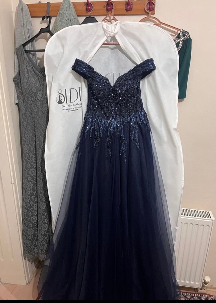 Nişan elbisesi/ Boncuk İşlemeli Lacivert Uzun Abiye Elbise - Görsel 4