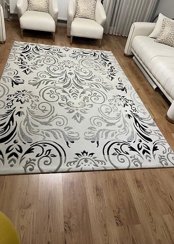Beyaz Gri Modern Klasik Desenli Halı antibakteriyel halı - Görsel 2