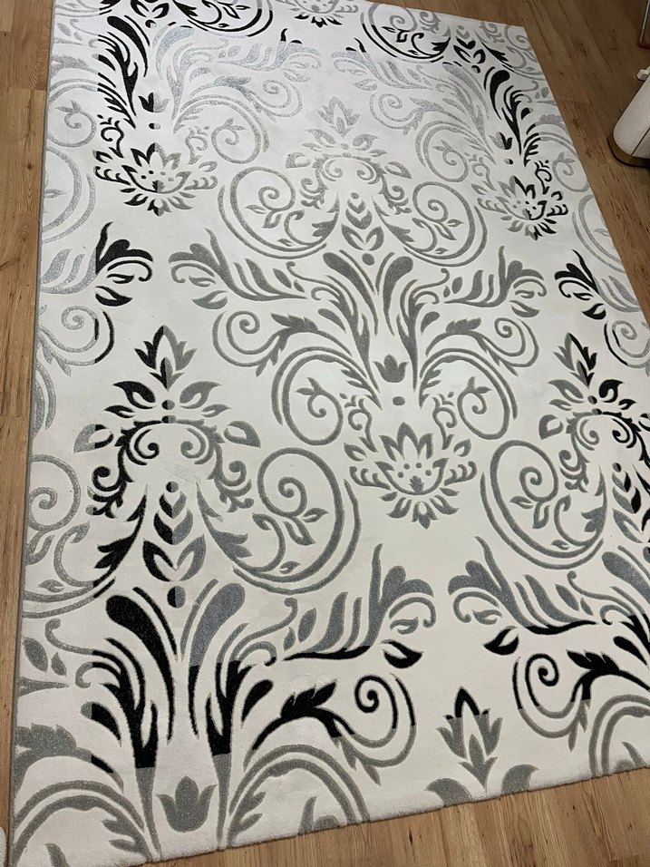 Beyaz Gri Modern Klasik Desenli Halı antibakteriyel halı - Görsel 3