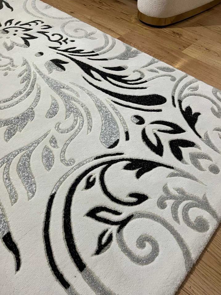 Beyaz Gri Modern Klasik Desenli Halı antibakteriyel halı - Görsel 4