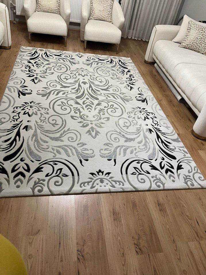 Beyaz Gri Modern Klasik Desenli Halı antibakteriyel halı - Görsel 2