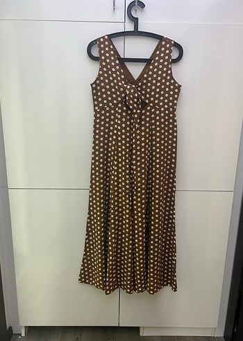 Kahverengi Puantiyeli Kalın Askılı Elbisesi - Görsel 3