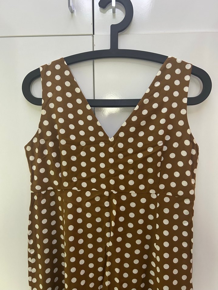 Kahverengi Puantiyeli Kalın Askılı Elbisesi - Görsel 2