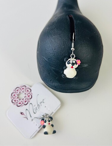 Pembe Çiçekli Panda Kil Küpe