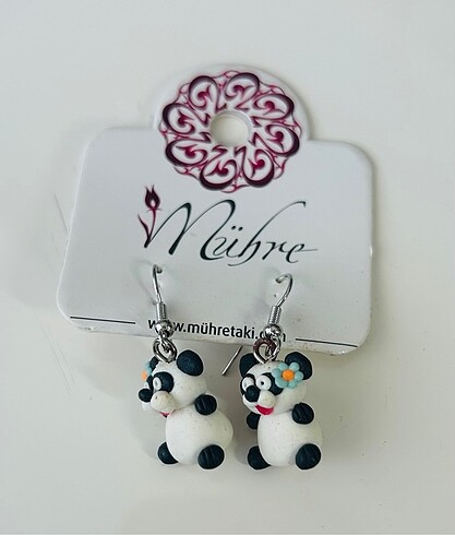 Diğer Mavi Çiçekli Panda Kil Küpe