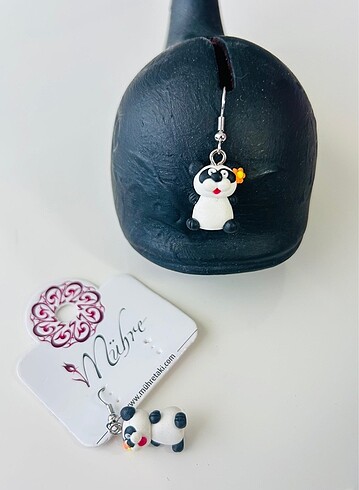 Turuncu Çiçekli Panda Kil Küpe