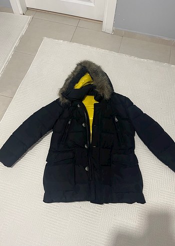 Sarı Astarlı Kürklü Siyah Kışlık erkek Mont - Görsel 2