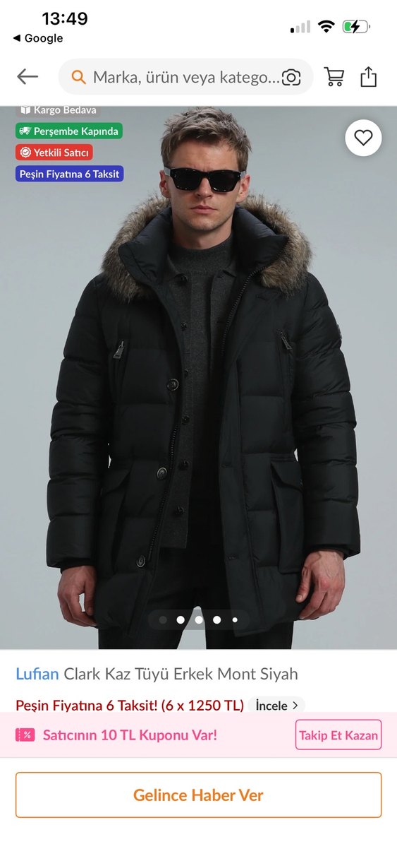 Sarı Astarlı Kürklü Siyah Kışlık erkek Mont - Görsel 3