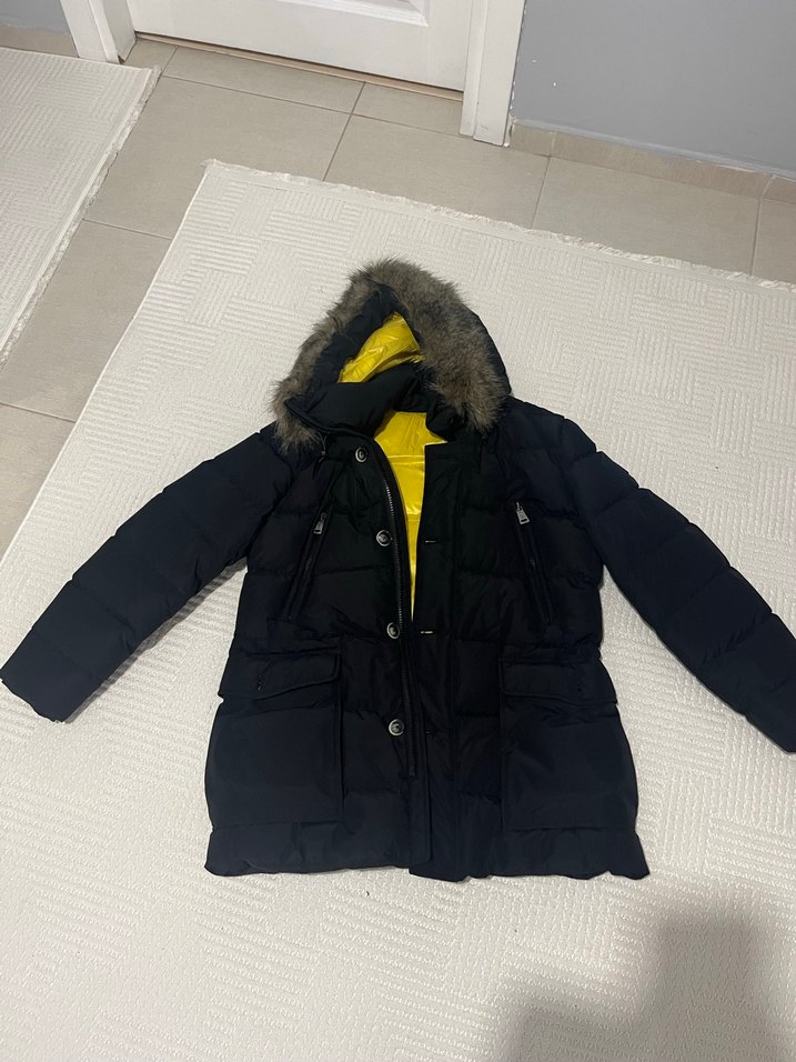 Sarı Astarlı Kürklü Siyah Kışlık erkek Mont - Görsel 2