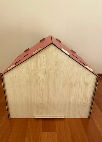 Kırmızı Çatı Detaylı demonte Ahşap Kedi Evi - Görsel 5