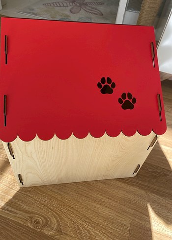 Kırmızı Çatı Detaylı demonte Ahşap Kedi Evi - Görsel 7