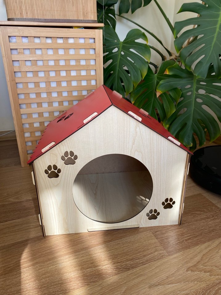 Kırmızı Çatı Detaylı demonte Ahşap Kedi Evi - Görsel 2