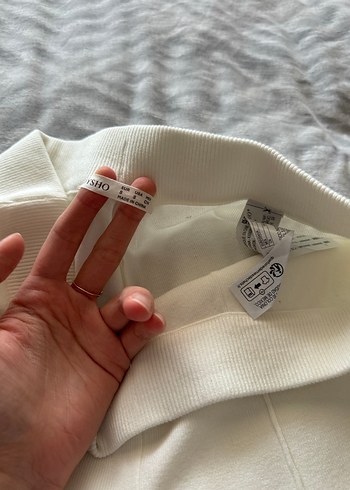 Oysho Gri Örgü Detaylı Beyaz Kadın Kumaş Pantolon