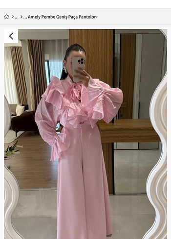 Zara Pembe Uzun Kollu Fırfırlı Kadın Takım