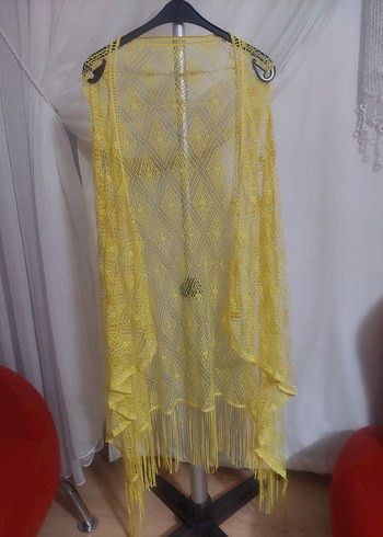 Sarı Dantelli Kısa Bohem Pareo L-XL - Görsel 3