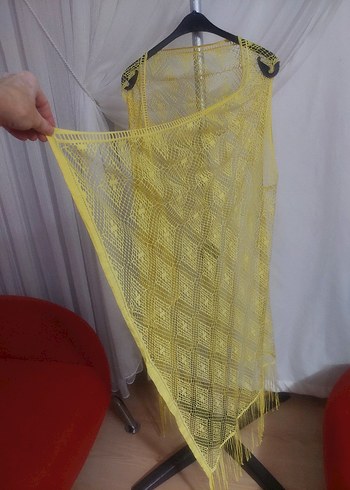 Sarı Dantelli Kısa Bohem Pareo L-XL - Görsel 4