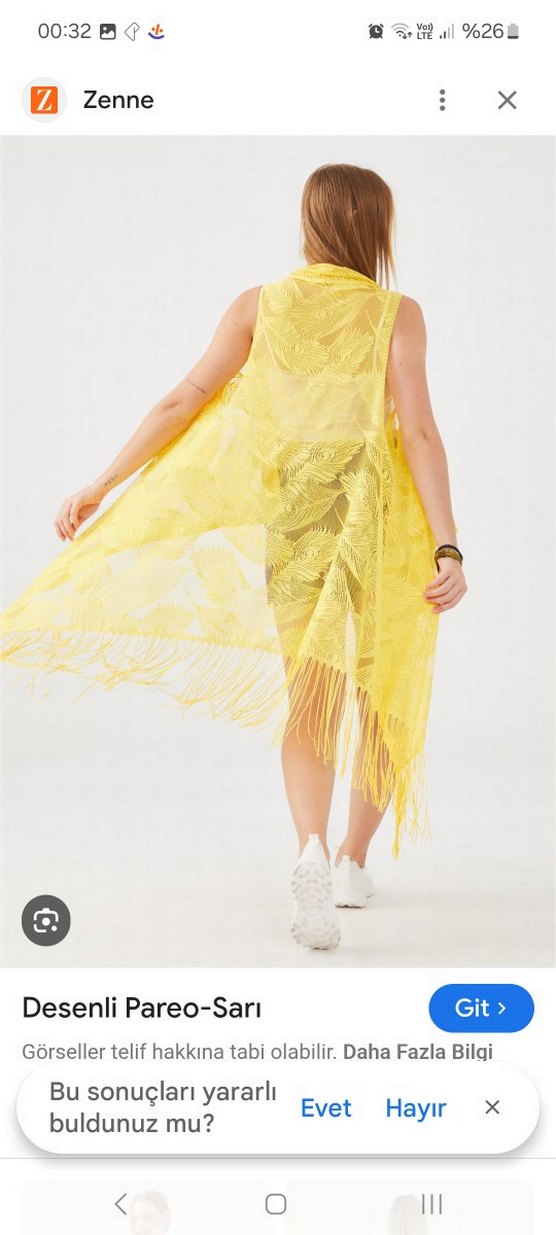 Sarı Dantelli Kısa Bohem Pareo L-XL - Görsel 2