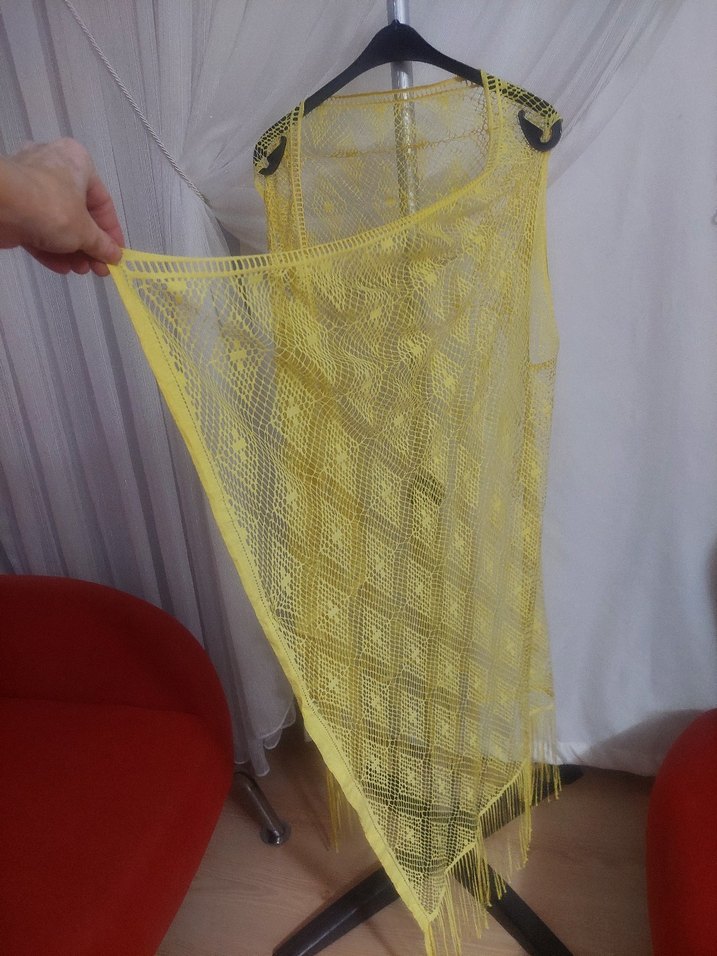 Sarı Dantelli Kısa Bohem Pareo L-XL - Görsel 4