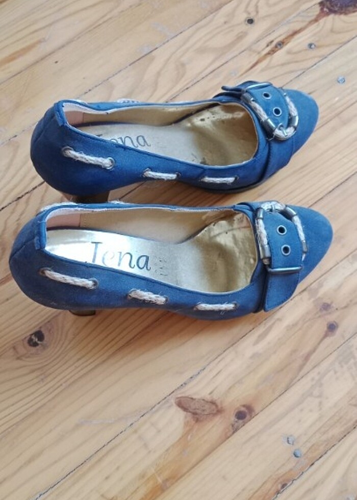 Kot mavisi halat detaylı topuklu ayakkabı  - Görsel 2