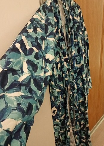 Mavi Bağlamalı Uzun Bohem Kimono - Görsel 2