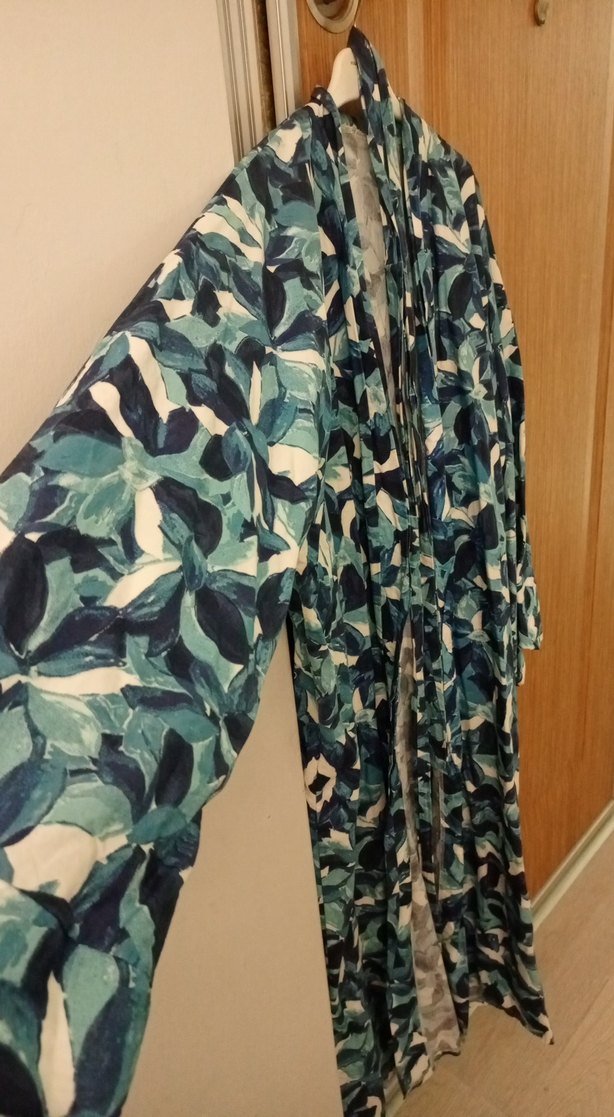 Mavi Bağlamalı Uzun Bohem Kimono - Görsel 2