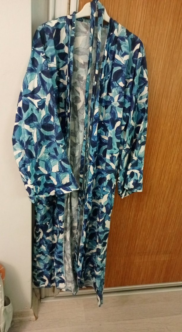 Mavi Bağlamalı Uzun Bohem Kimono - Görsel 4