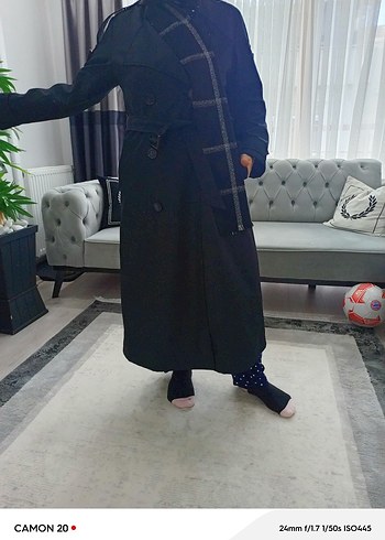 Kadın Siyah Kuşaklı Uzun Kaban - Görsel 2