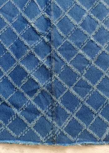 Kadın Mavi Ekose Desenli Uzun Kot Etek - Görsel 2